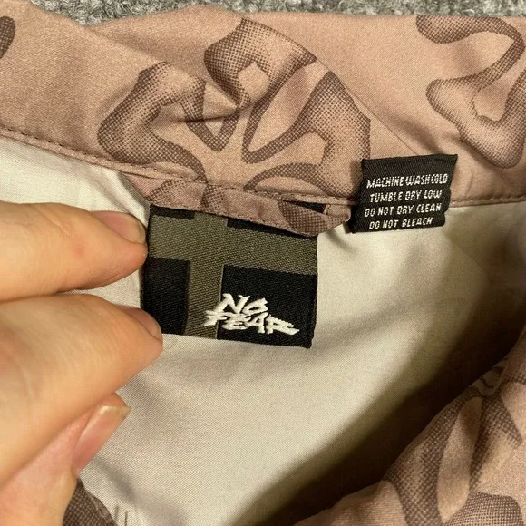 No Fear Mens XL Short Sleeve Button Up Shirt Blue Tan Tropical Ombre Fade Y2K - Picture 6 of 8